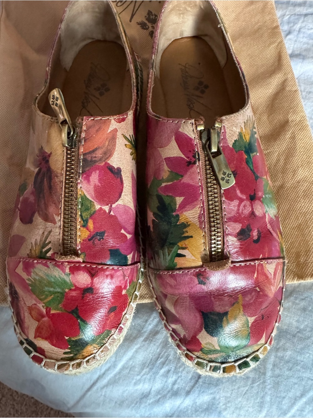 Patricia Nash Floral Pink Leather Espadrilles with Zipper